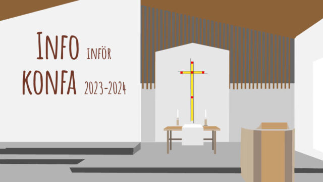 Info inför konfa 2023-2024 med interiör av Löfstadkyrkans kyrksal