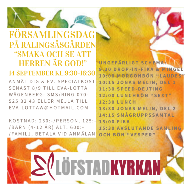 Höstlöv med information och schema över församlingsdagen