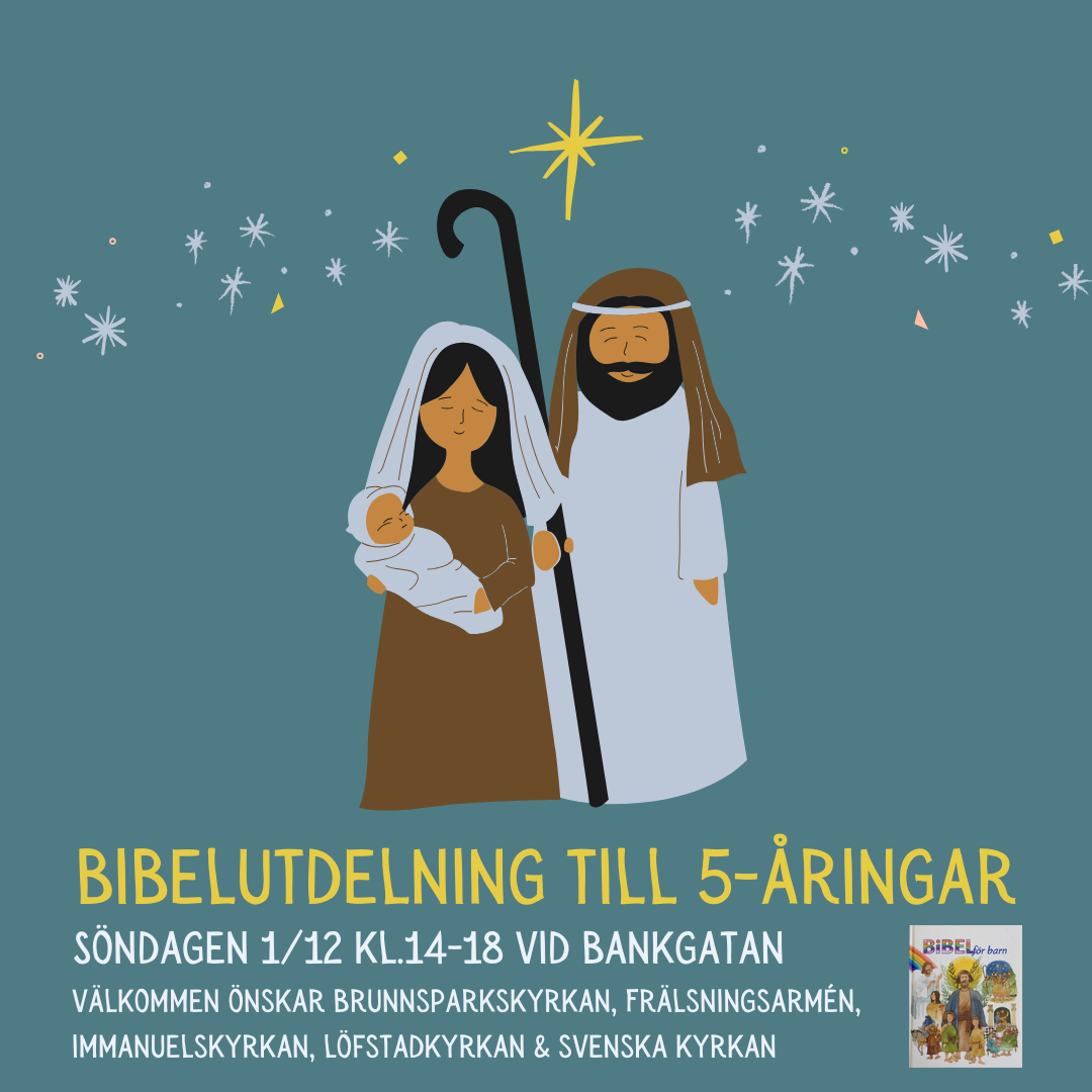 Tecknad bild av Josef, Maria och Jesusbarnet