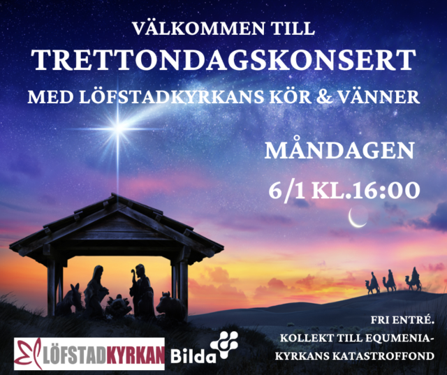 Bild på julkrubba med den heliga familjen, de österländska stjärntydarna och Betlehemsstjärnan