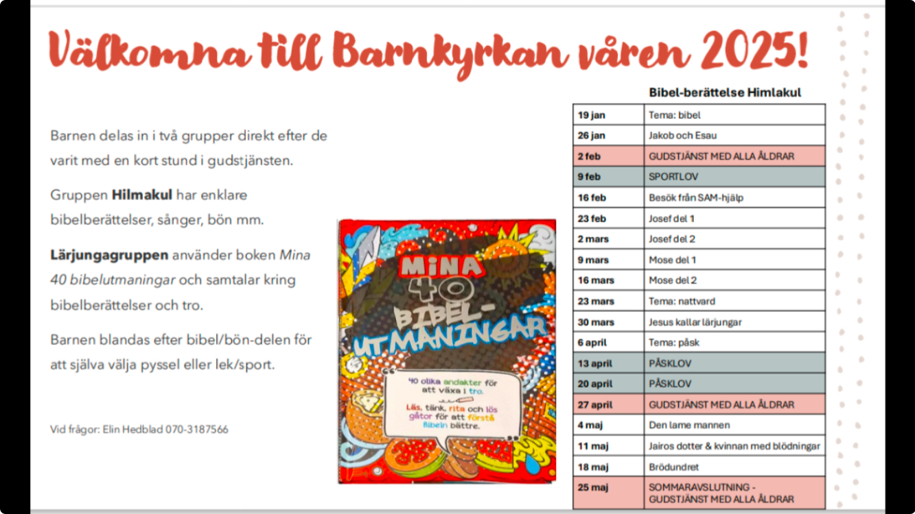Schema för barnkyrkan under vårterminen