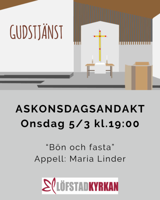 Reklambild för askonsdagen med digital bild av kyrksalen