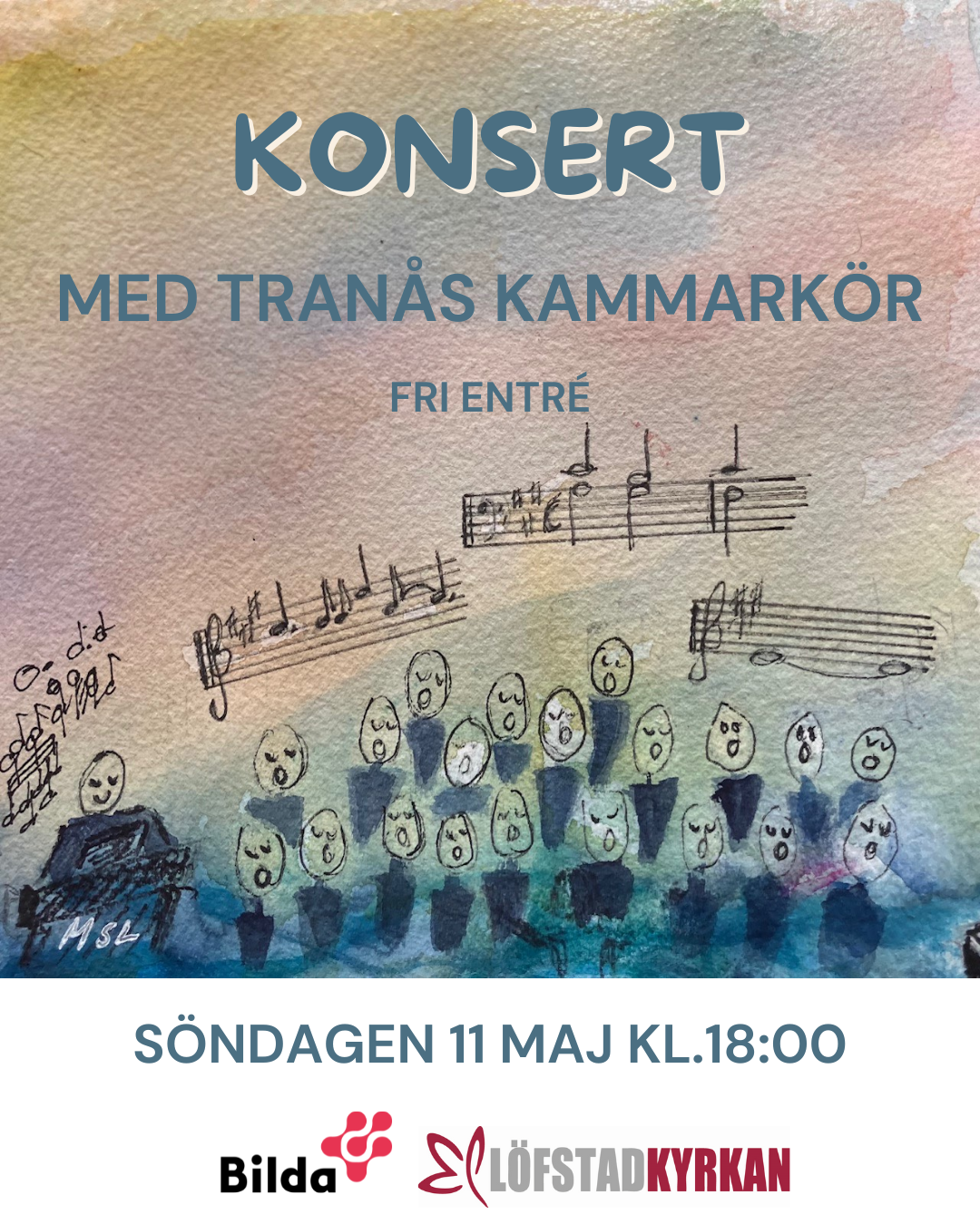 Ritad bild av människor som sjunger i kör