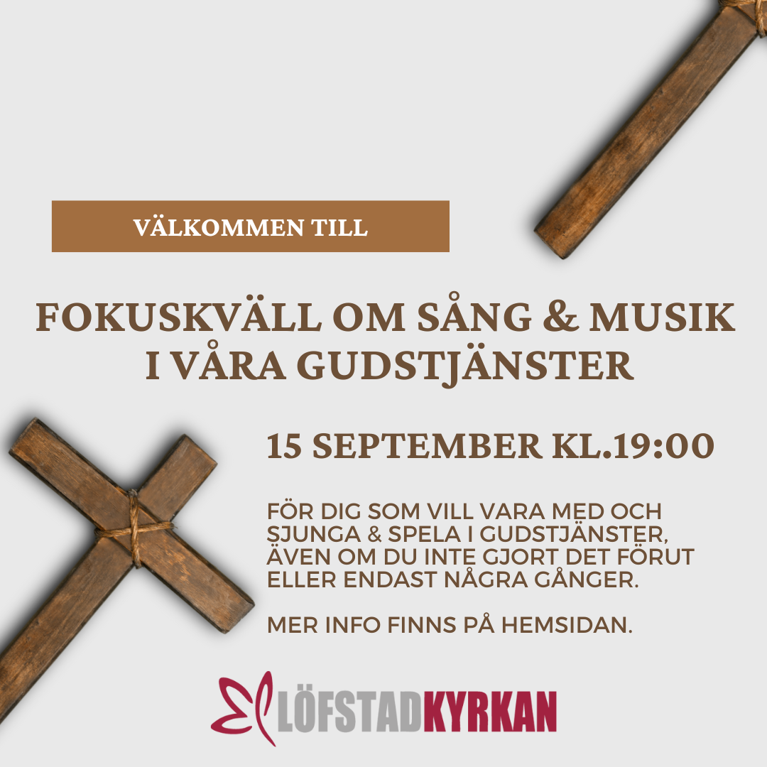 Affisch för fokuskväll om sång och musik, med bild på kors
