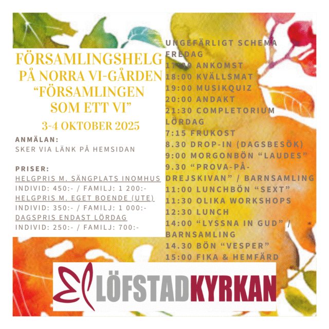 Välkommen med på församlingshelg 3-4/10!